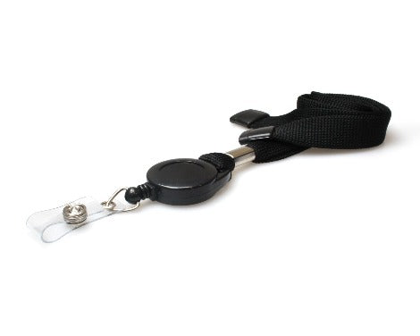 Plain Black 16mm Tubular Retractable Lanyard - Promotions Only Lanyards