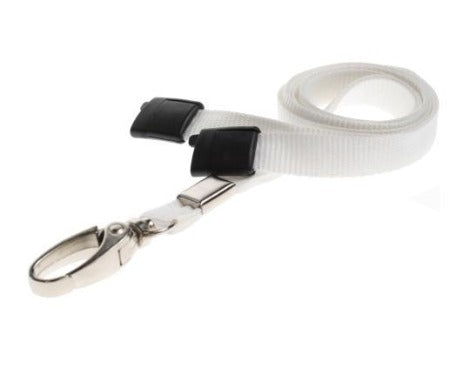 White Lanyards Plain 10mm Flat with Metal Clip - Promotions Only Lanyards
