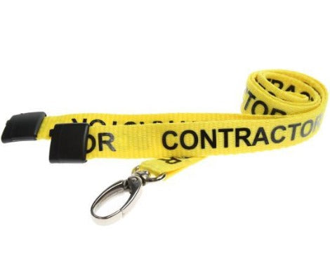 Yellow Contractor Lanyards 15mm With Metal Oval Clip and Safety Breakaway - Promotions Only Lanyards