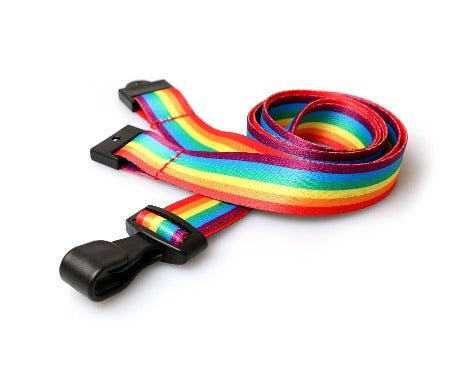 Rainbow lanyards 15mm with Plastic J-Clip - Promotions Only Lanyards