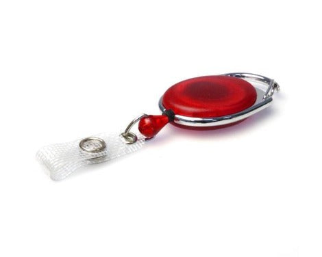Red Translucent Carabiner Card Reels with Reinforced ID Straps - Promotions Only Lanyards