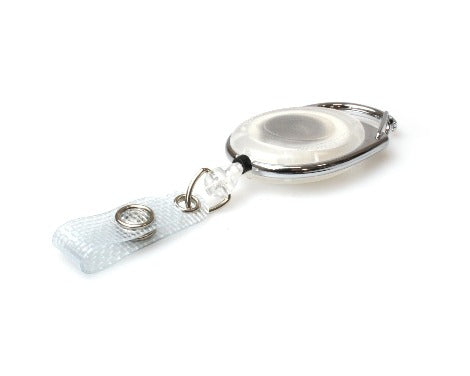 White Translucent Carabiner Card Reels with Reinforced ID Straps - Promotions Only Lanyards