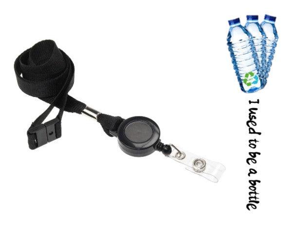 rPET Black Lanyards 15mm with Card Reels - Promotions Only Lanyards