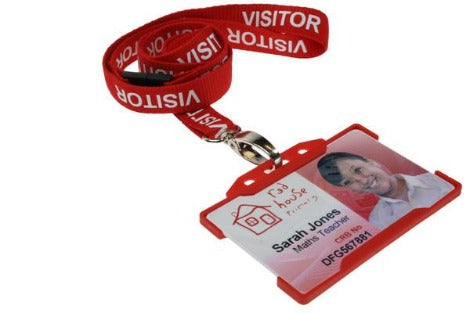 Red Visitor Lanyards 15mm with Breakaway and Metal Oval Clip - Promotions Only Lanyards