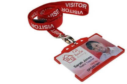 Red Visitor Lanyards 15mm with Breakaway and Metal Oval Clip - Promotions Only Lanyards